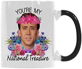mug with nic cage surrounded by flowers that says you're my national treasure