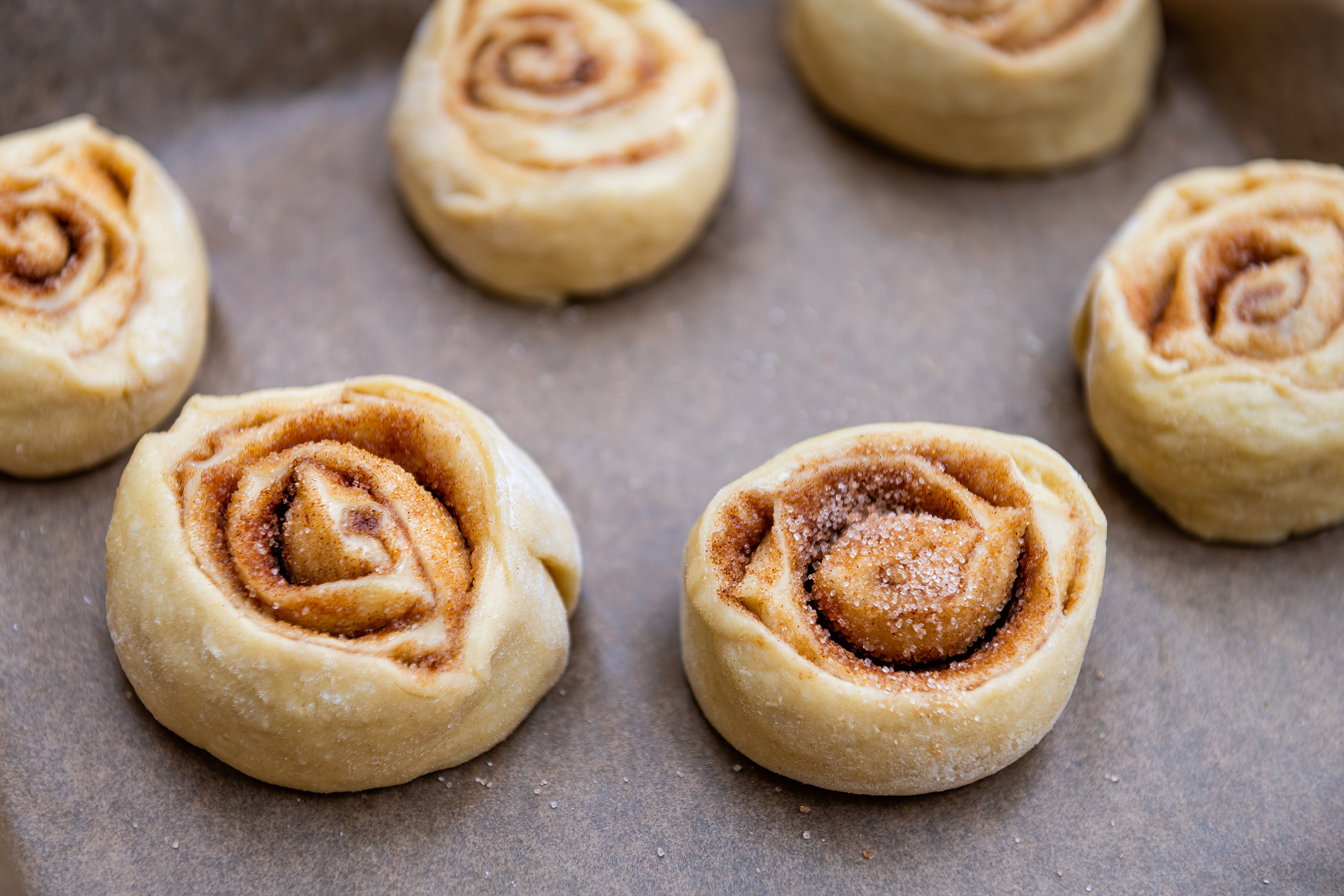 Mini uncooked cinnamon rolls.