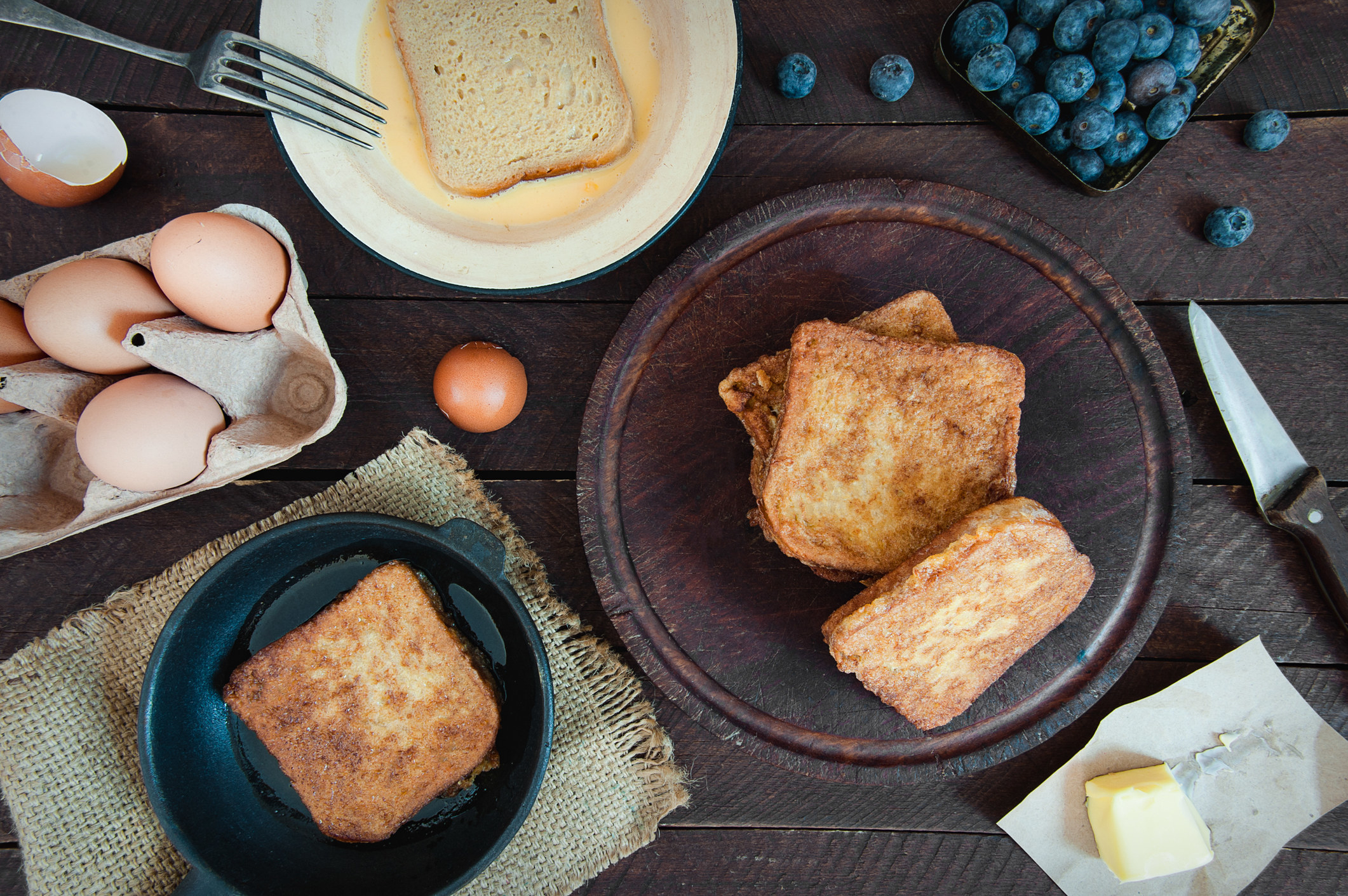 Making French toast.