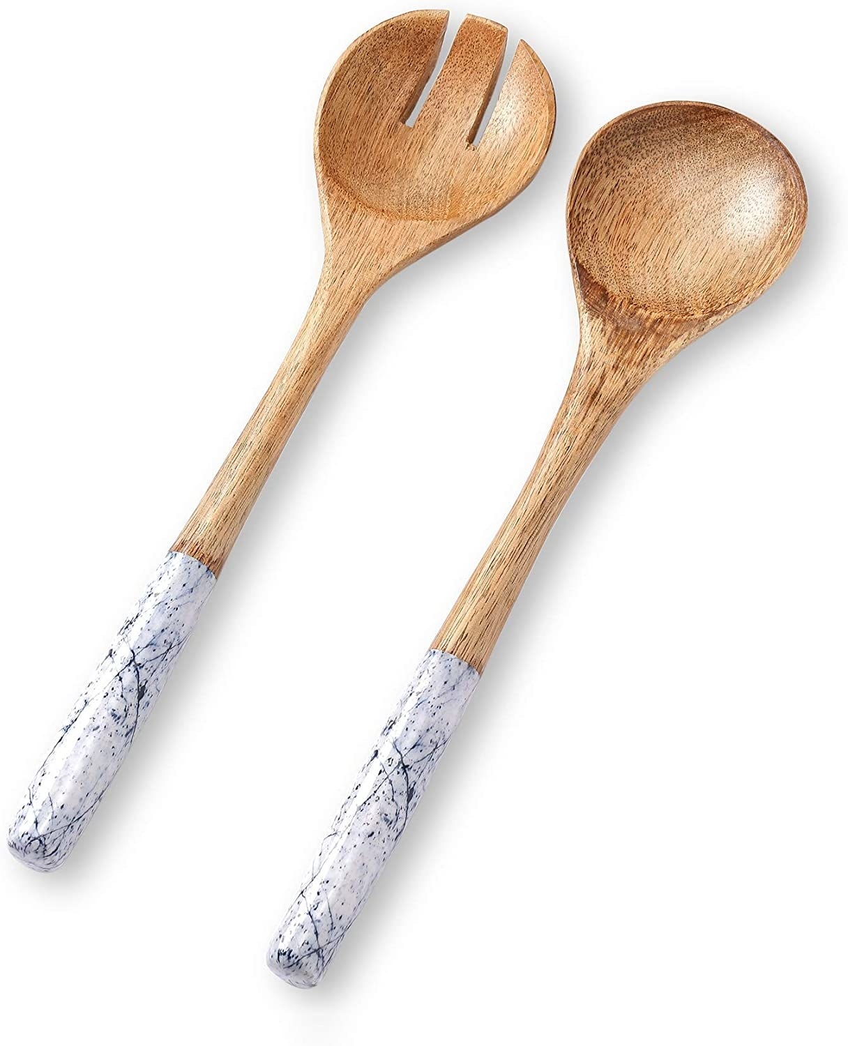 The blue marbled wooden salad servers