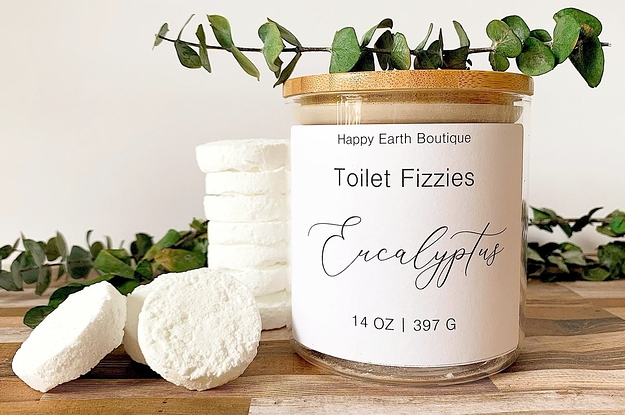 several eucalyptus toilet fizzies next to a jar full of more