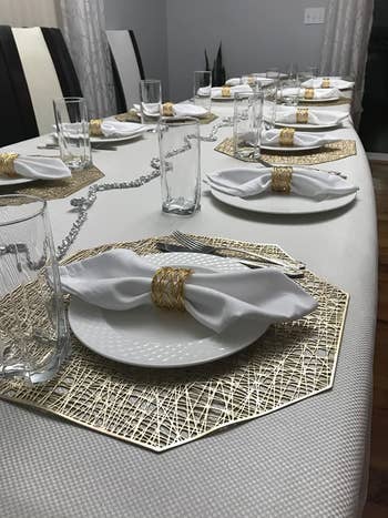 Reviewer photo of a table set with the white cloth napkins