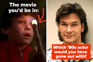 E.T. is on the left labeled, "The movie you'd be in" with Patrick Swayze on the right labeled, "Which '80s actor would you have gone out with?"