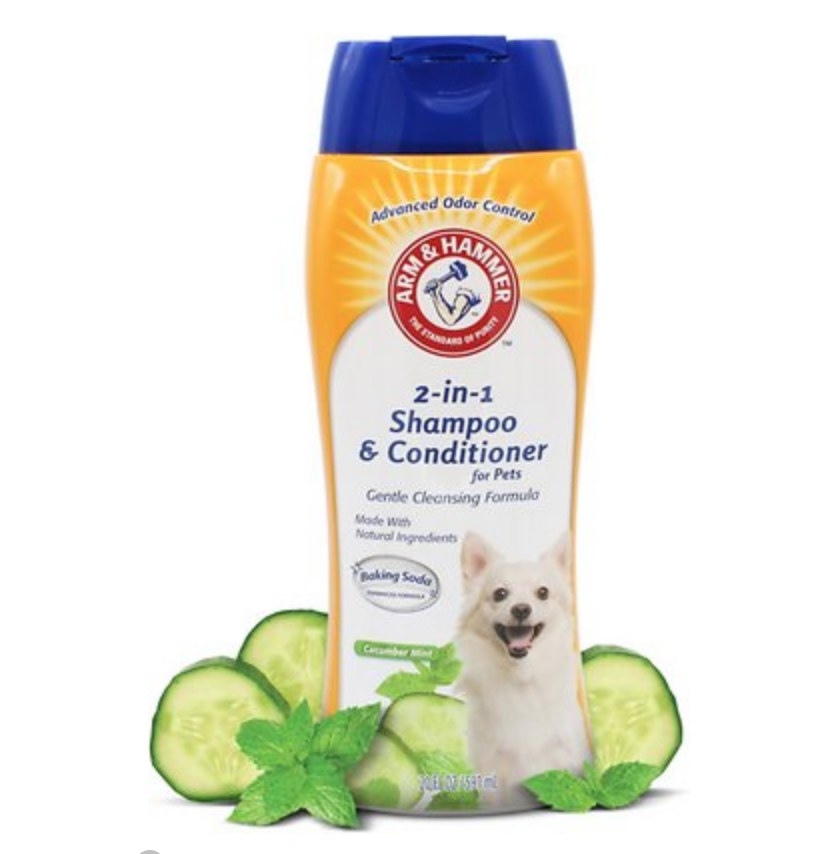 Arm &amp;amp; Hammer shampoo and conditioner, cucumbers/mint around bottle
