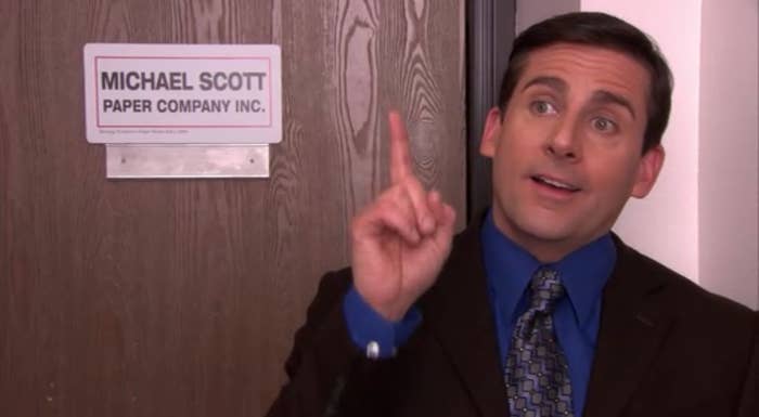 Michael Scott from &quot;The Office&quot; in the episode where he creates &quot;Michael Scott Paper Company, Inc&quot;