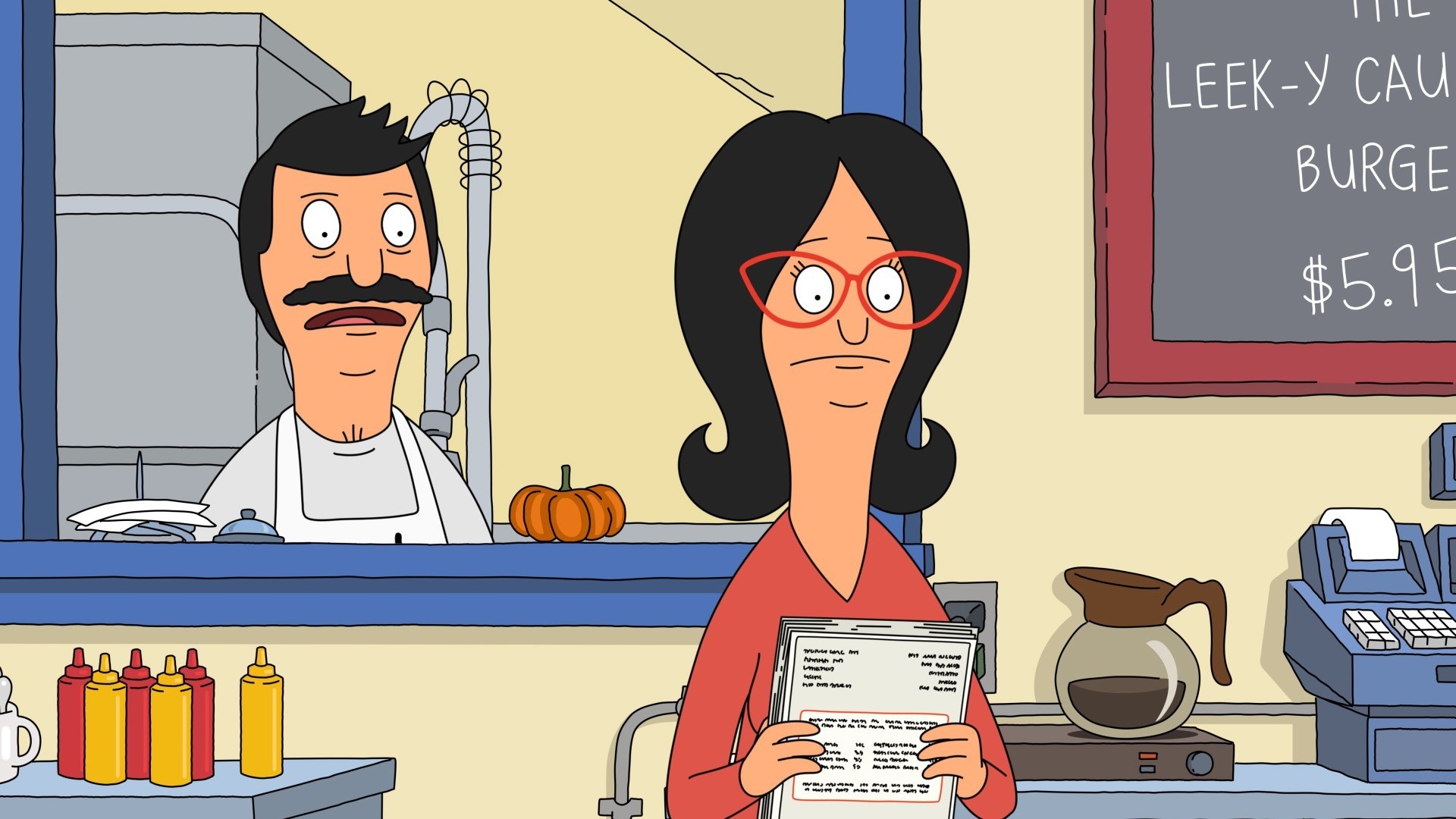 Bob and Louise look surprised at the restaurant during a scene in &quot;Bob&#x27;s Burgers&quot;