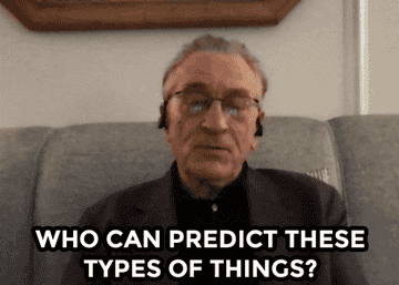 Robert De Niro sitting on a couch saying &quot;Who can predict these types of things?&quot;