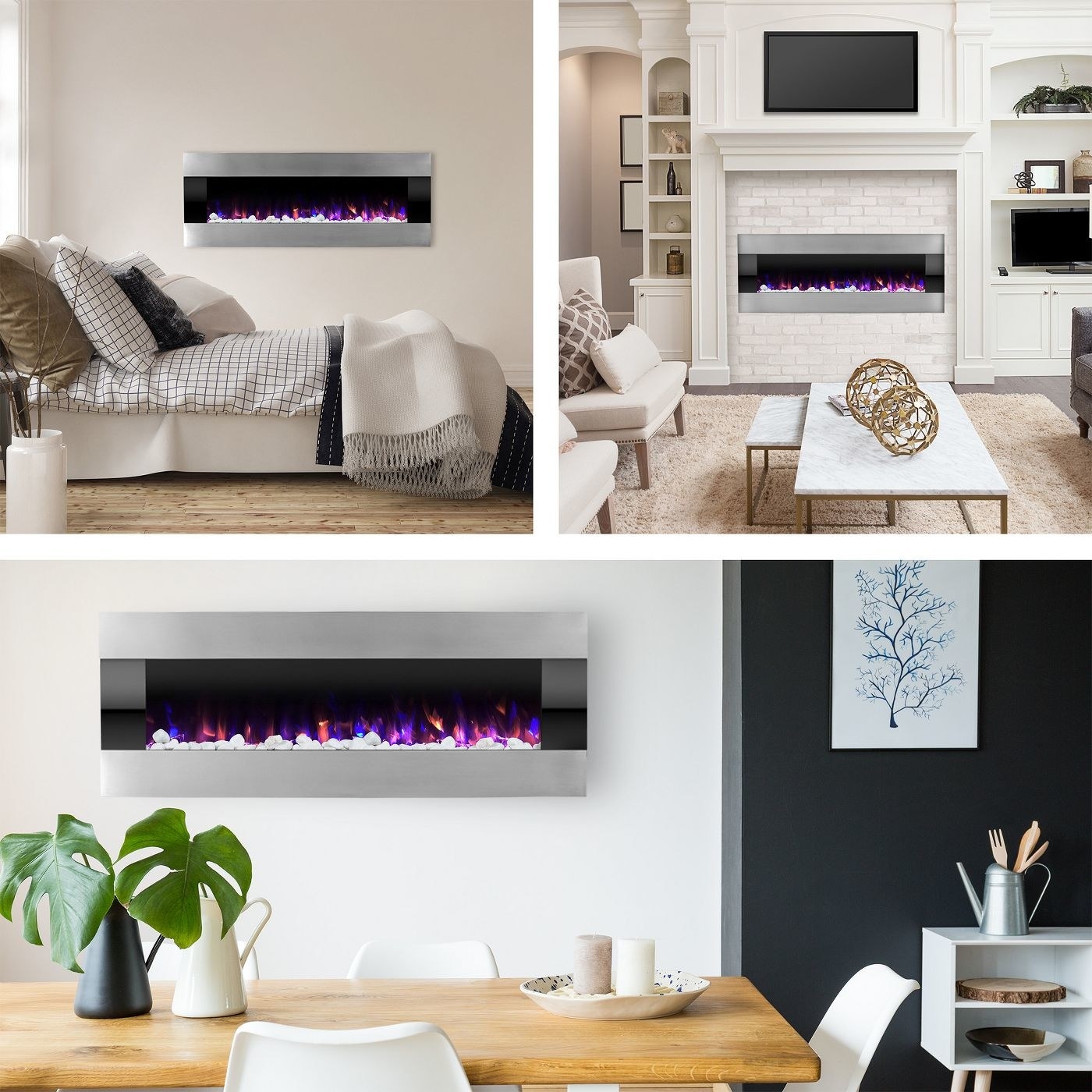 The fireplace in different rooms