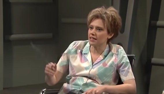 Kate McKinnon sitting down as Ms. Rafferty in &quot;Saturday Night Live&quot;