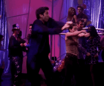 Monica and Ross from &quot;Friends&quot; dancing on New Year&#x27;s Eve.