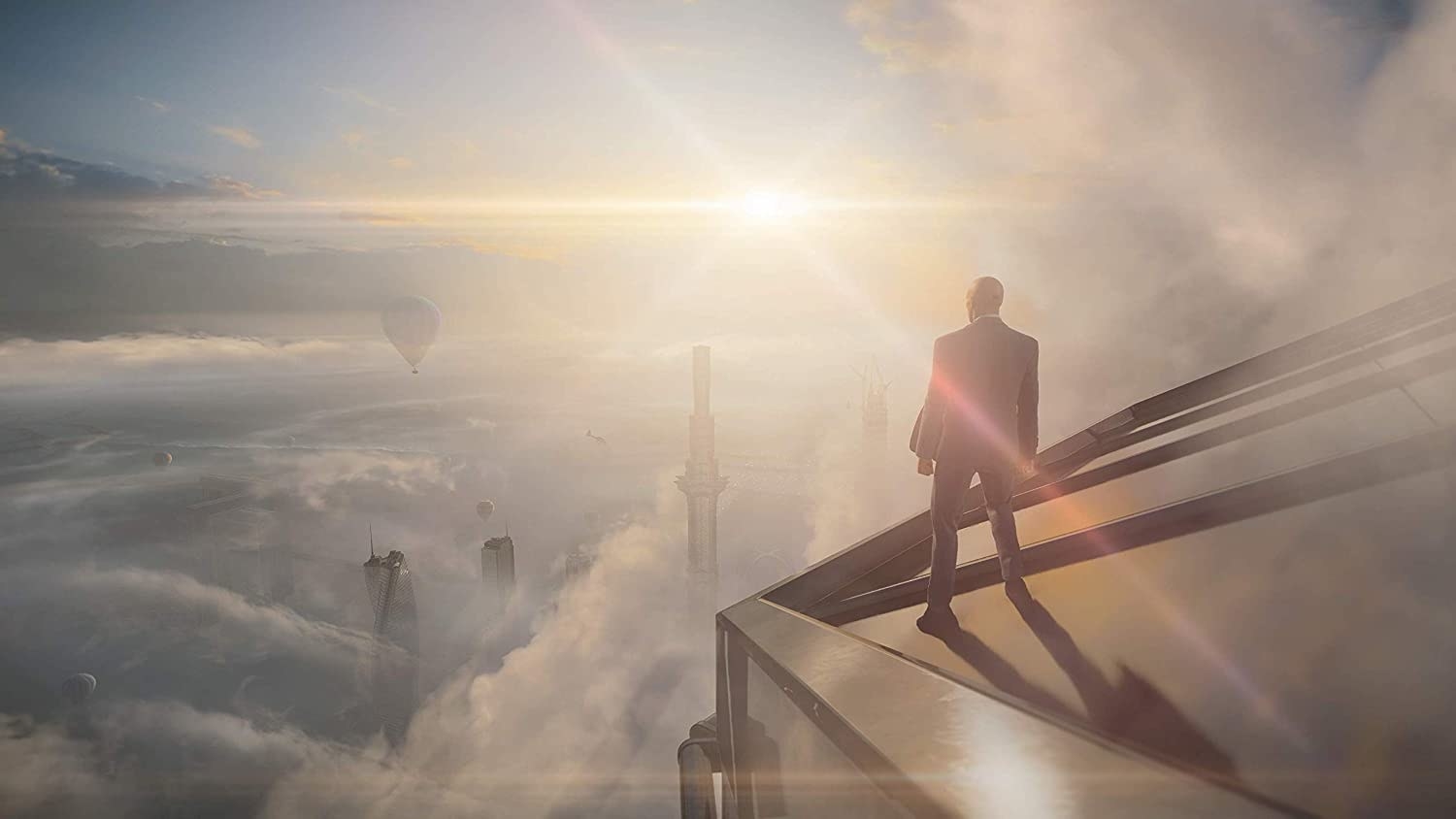 Agent 47 standing on a skyscraper