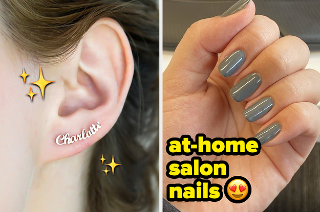 A split thumbnail of an earring and nails