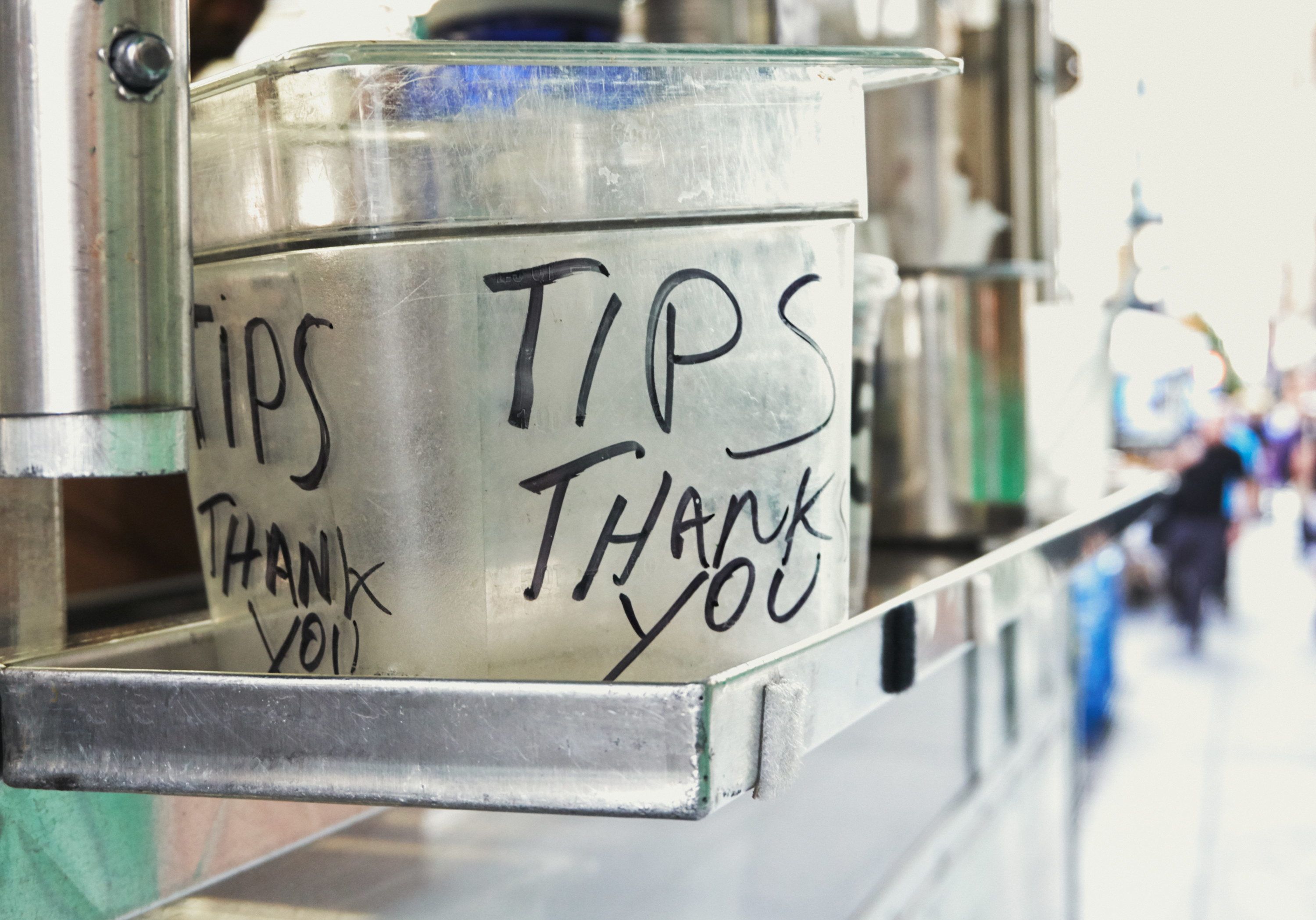 &quot;Tips Thank You&quot; Written on a Plastic Bucket