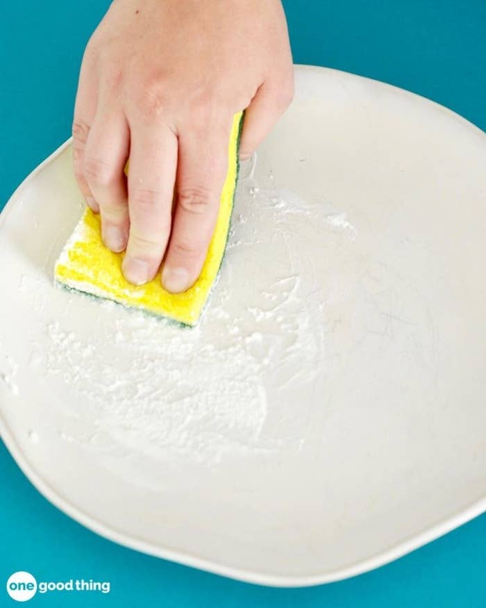 Cleaning a white dish with cream of tartar