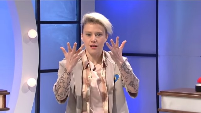 Kate McKinnon dressed as Justin Bieber on &quot;Family Feud&quot; in &quot;Saturday Night Live&quot;