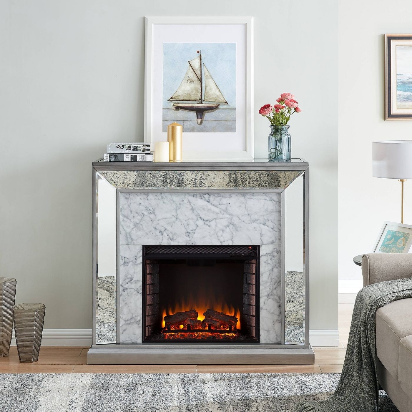 The marble and mirror fireplace