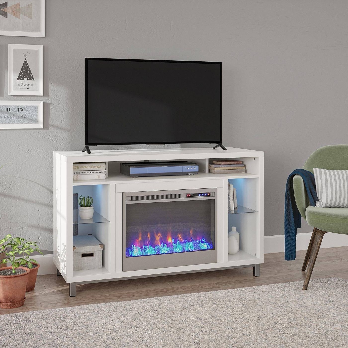 White modern fireplace