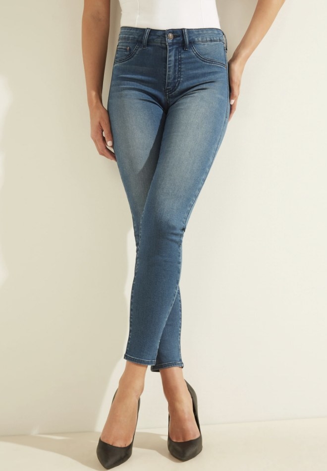 A pair of high waisted jeggings