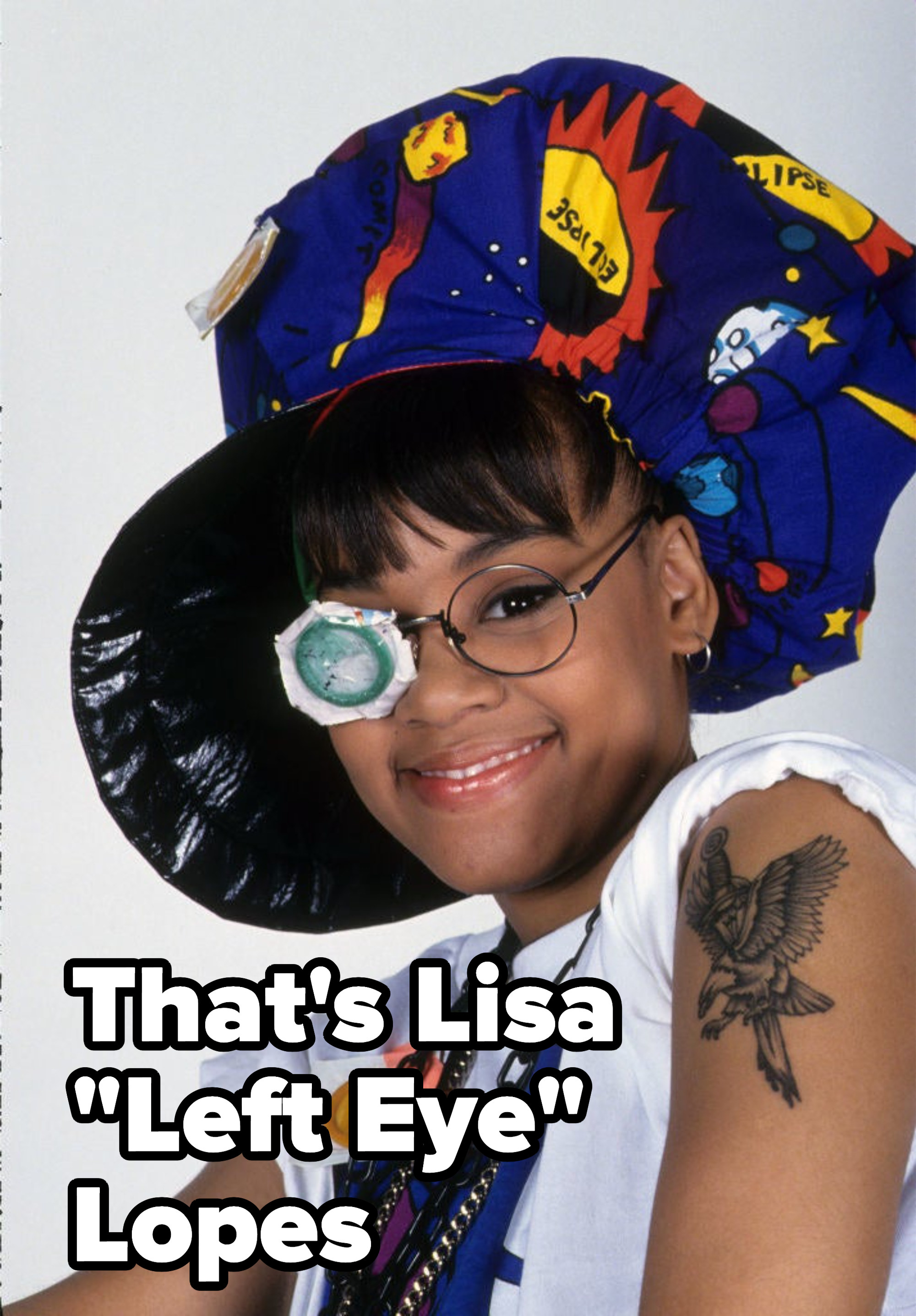 left eye is wearing a condom and a large hat