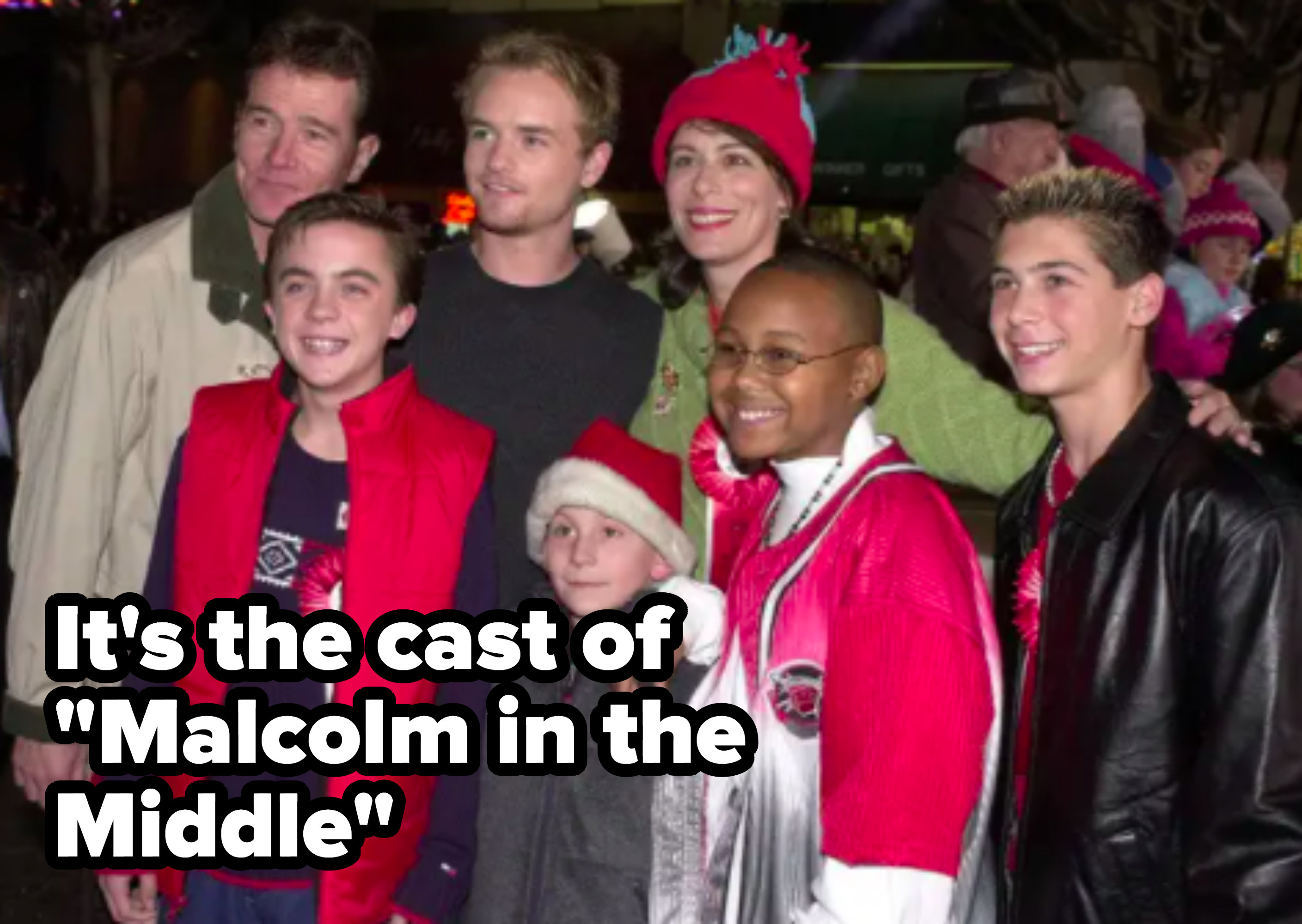 the cast of malcolm at some festive christmas event