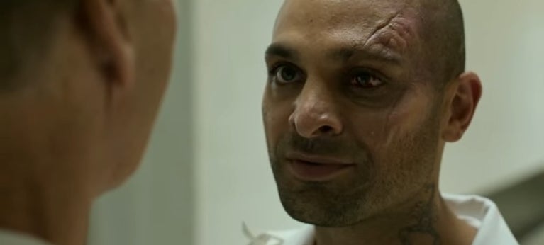 Mac Gargan talking to Adrian Toomes in prison in "Spider-Man: Homecoming"