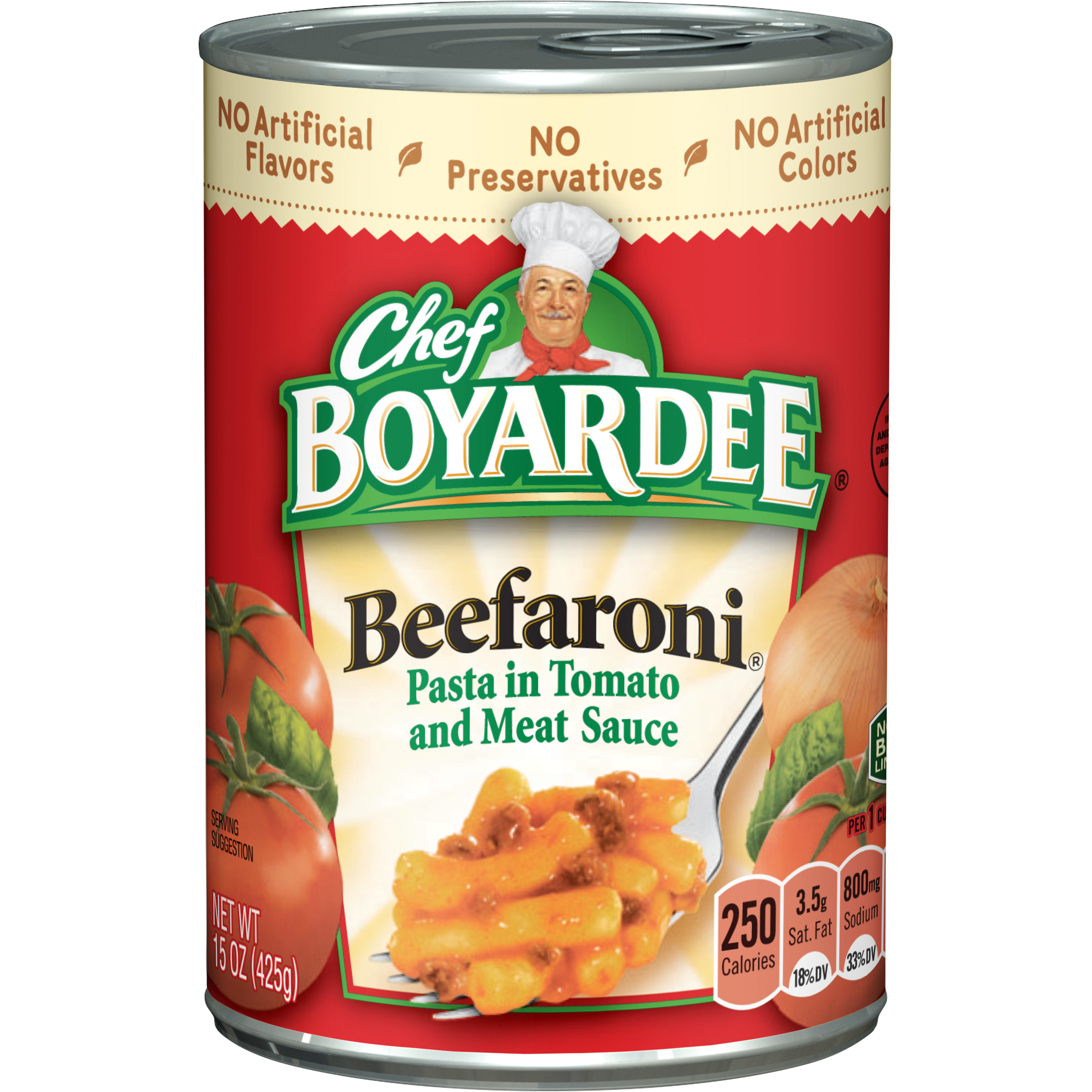 A can of Chef Boyardee Beefaroni.