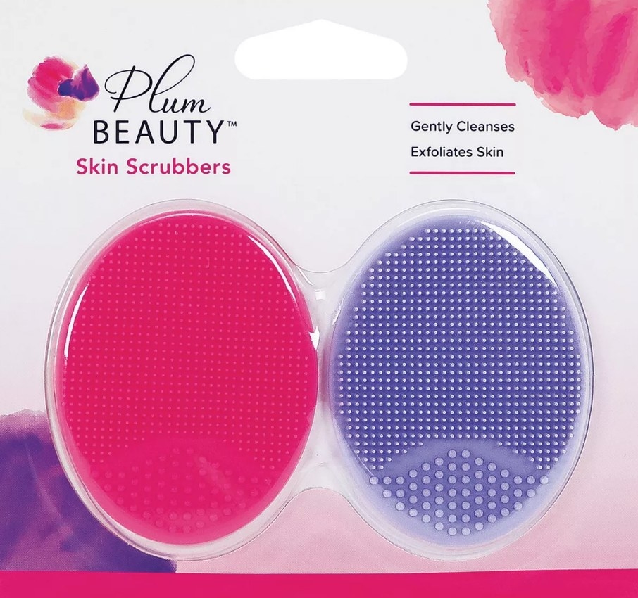 A pack of purple and pink skin scrubbers