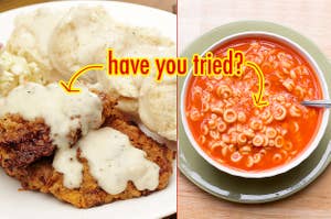 "have you tried" next to images of chicken fried steak and Spaghetti-Os