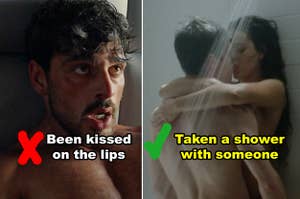 SIde-by-side of a hot guy in "365 Days" and two "Elite"characters kissing in the shower
