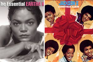 A close up of Earth Kit and the album cover for the Jackson 5 Christmas Album