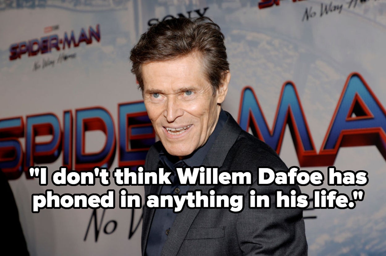 Willem at the Spider-Man No Way Home premiere with the caption "I don't think Willem Dafoe has phoned in anything in his life"