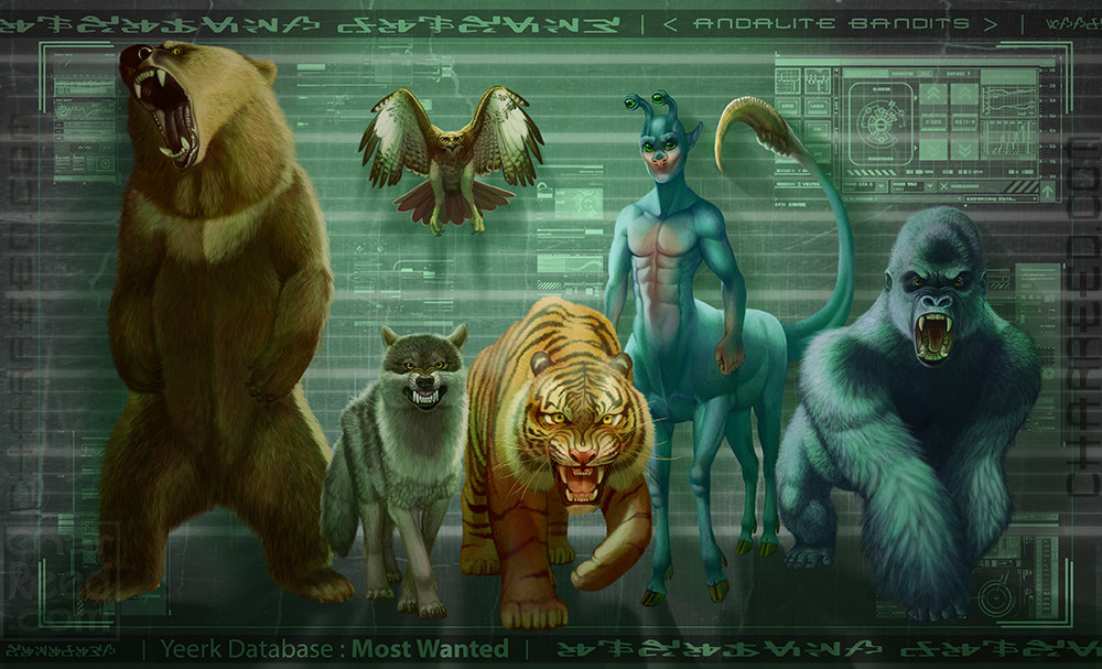 Fan artwork of the Animorphs posing in their battle morphs