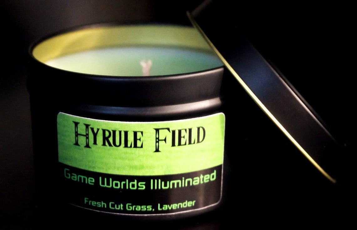 a candle with a hyrule field label on it