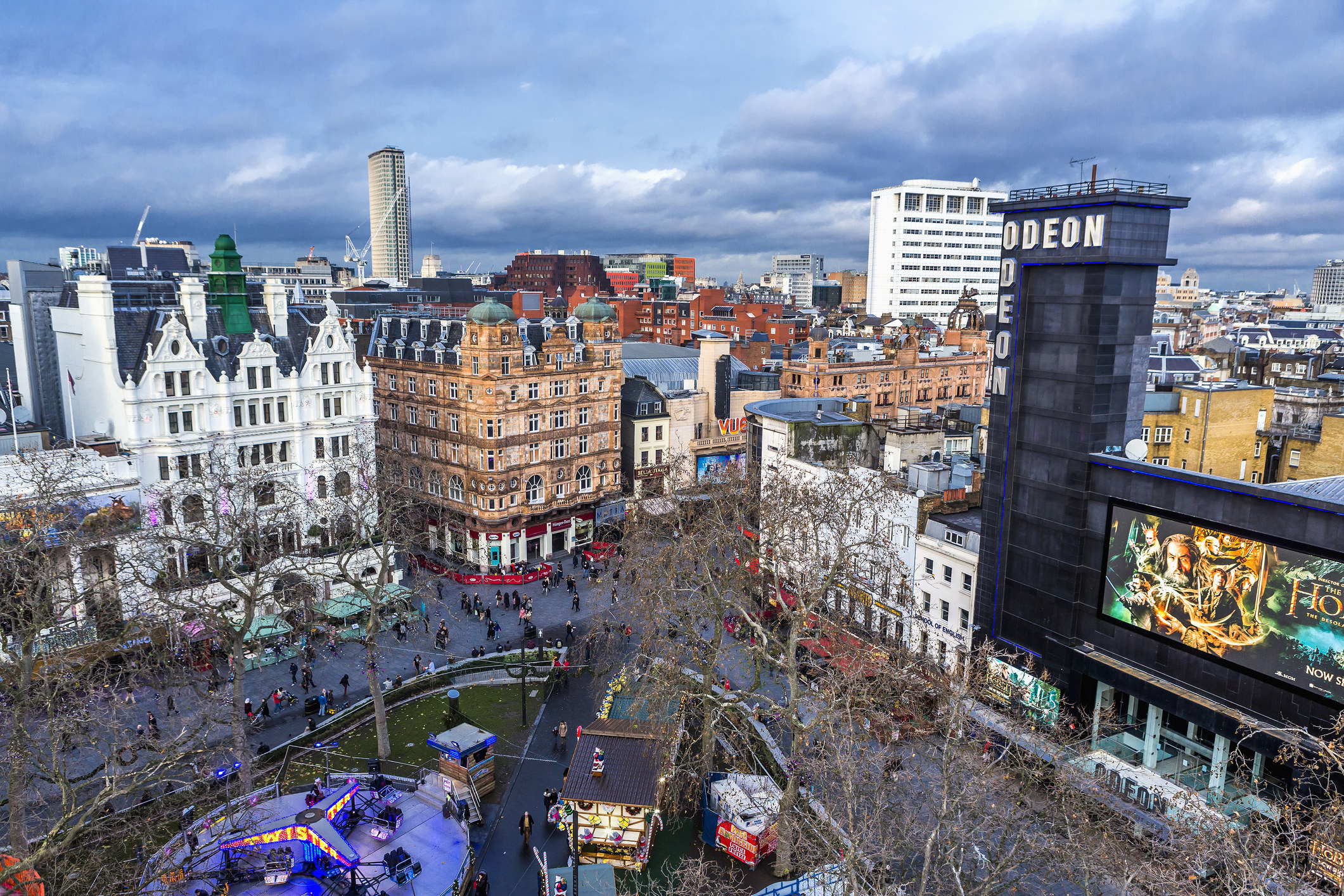 An aerial view of Leicester Square