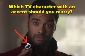 "Which TV character with an accent should you marry?" is written above Simon Bassett