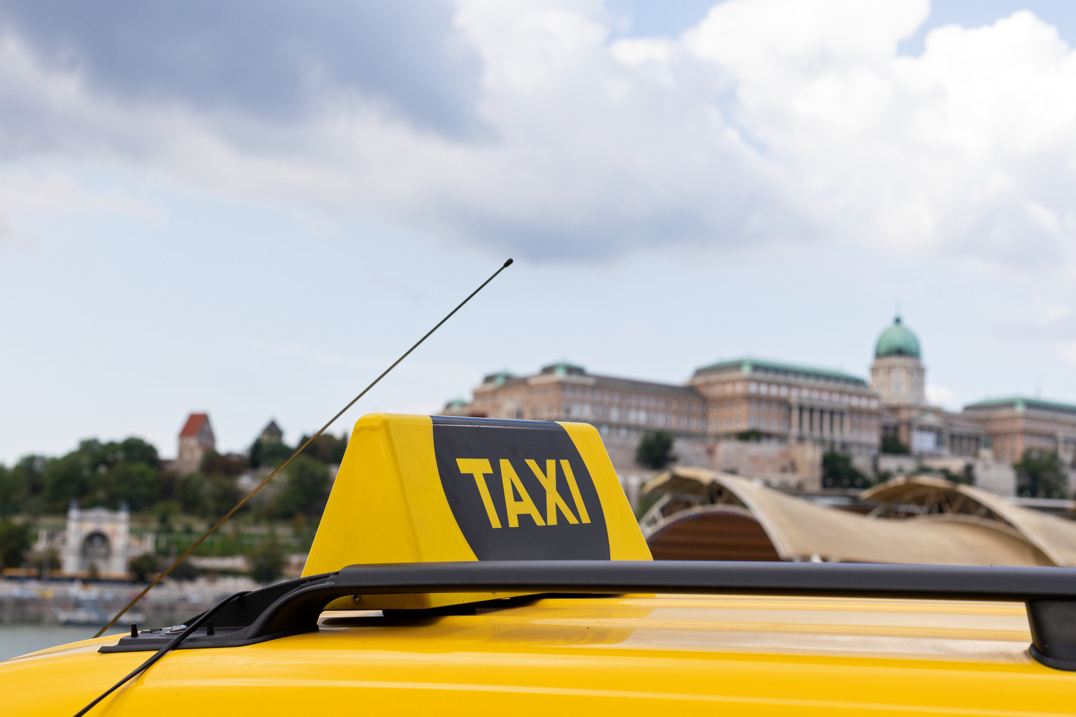 A yellow taxicab in Budapest