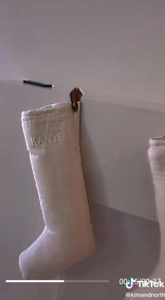 A stocking with Kanye&#x27;s name stitched onto it