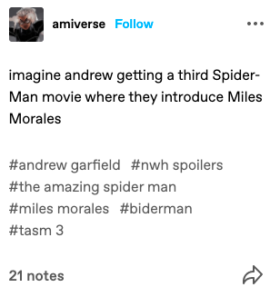 magine andrew getting a third Spider-Man movie where they introduce Miles Morales