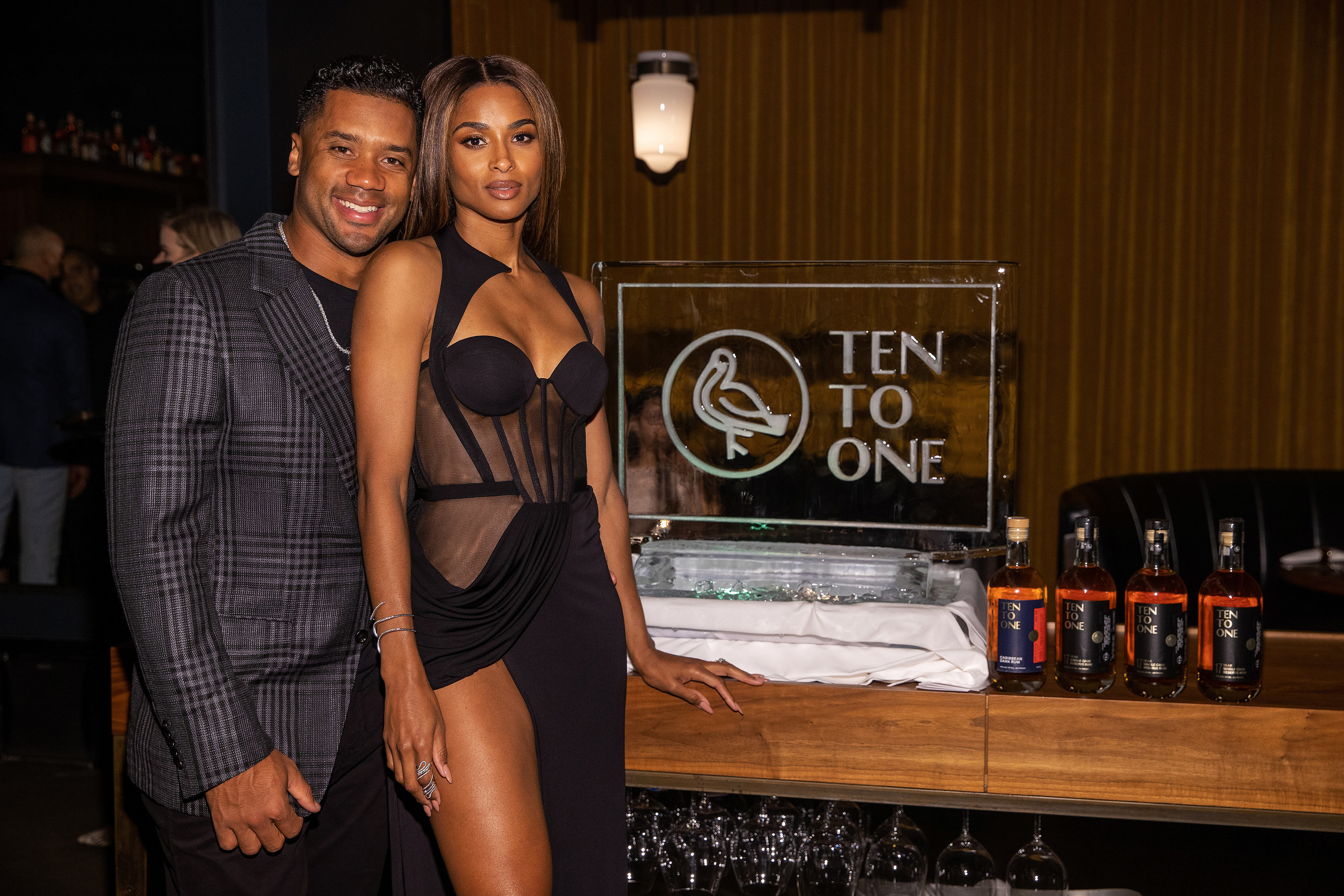 Ciara and Russell Wilson attend an event for Ciara&#x27;s partnership with Ten To One Rum at Bourbon Steak Seattle on October 01, 2021 in Seattle, Washington