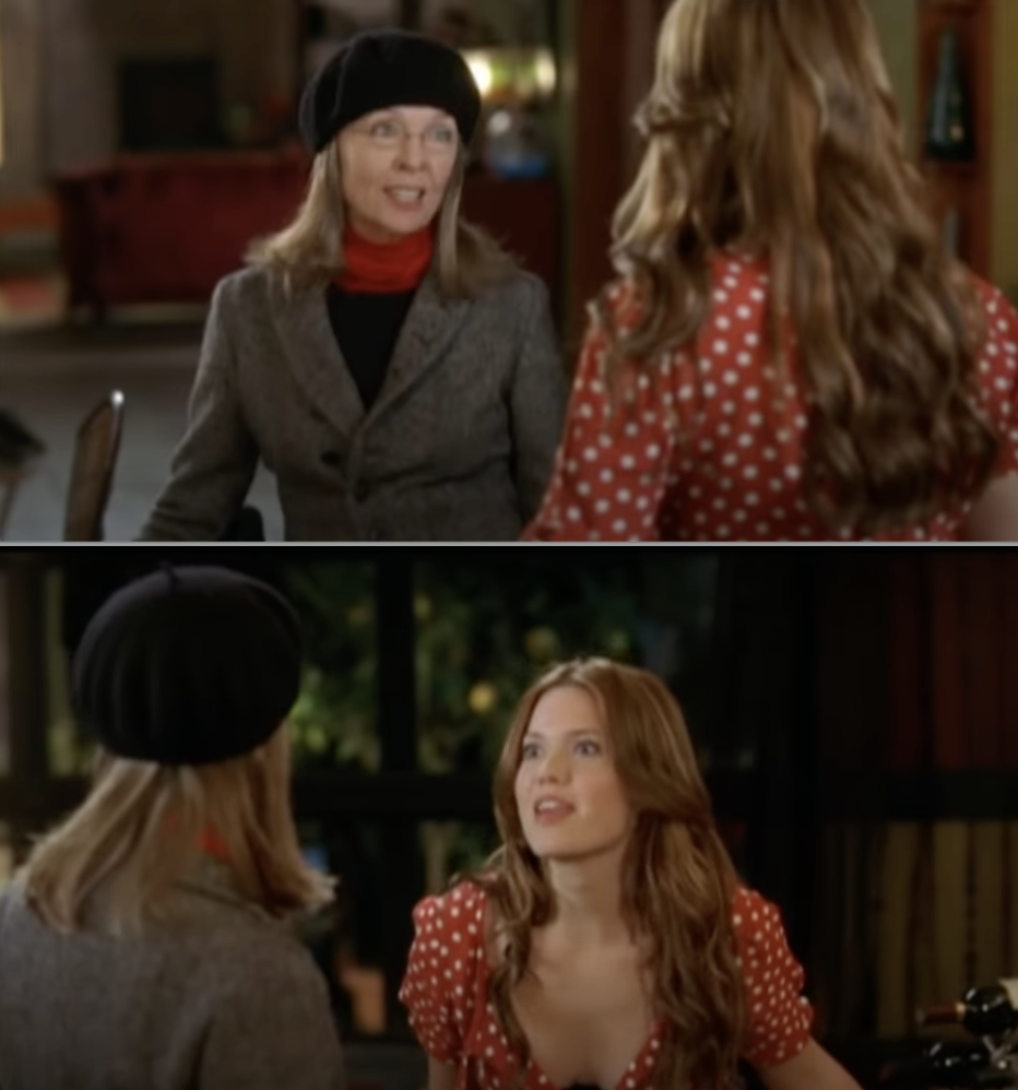 Diane Keaton and Mandy Moore talking in the movie