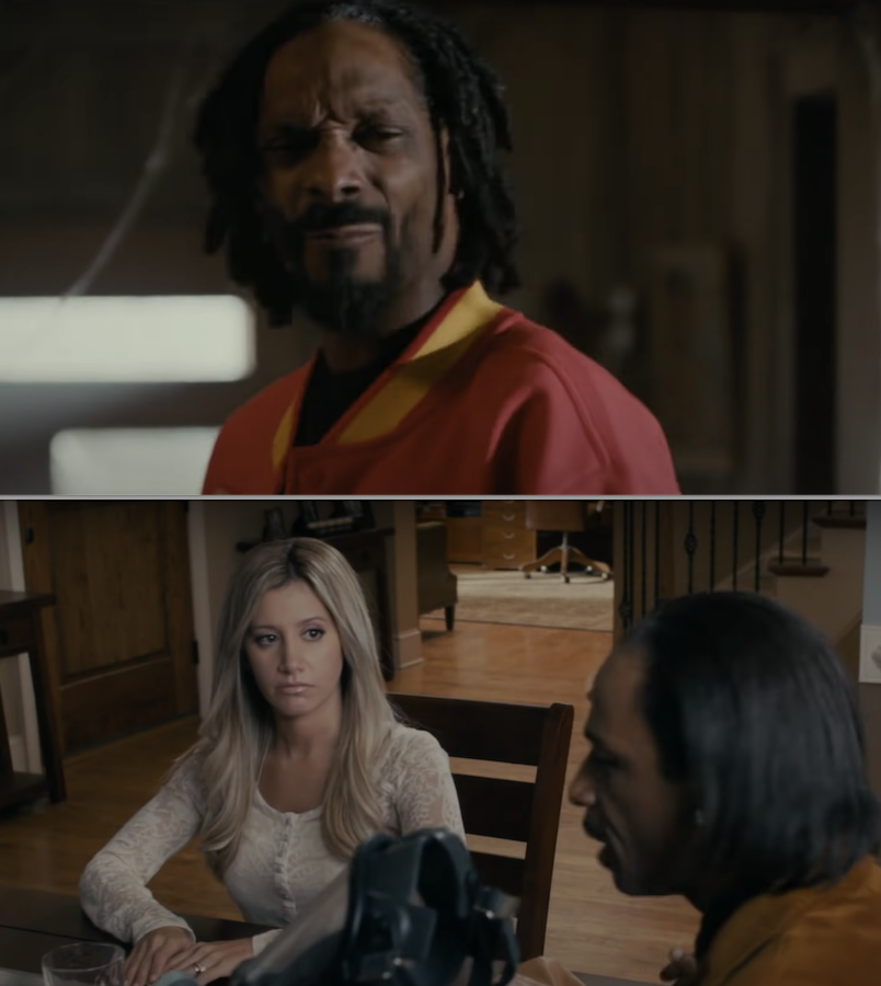 Snoop Dogg and Ashley Tisdale talking at the dinner table