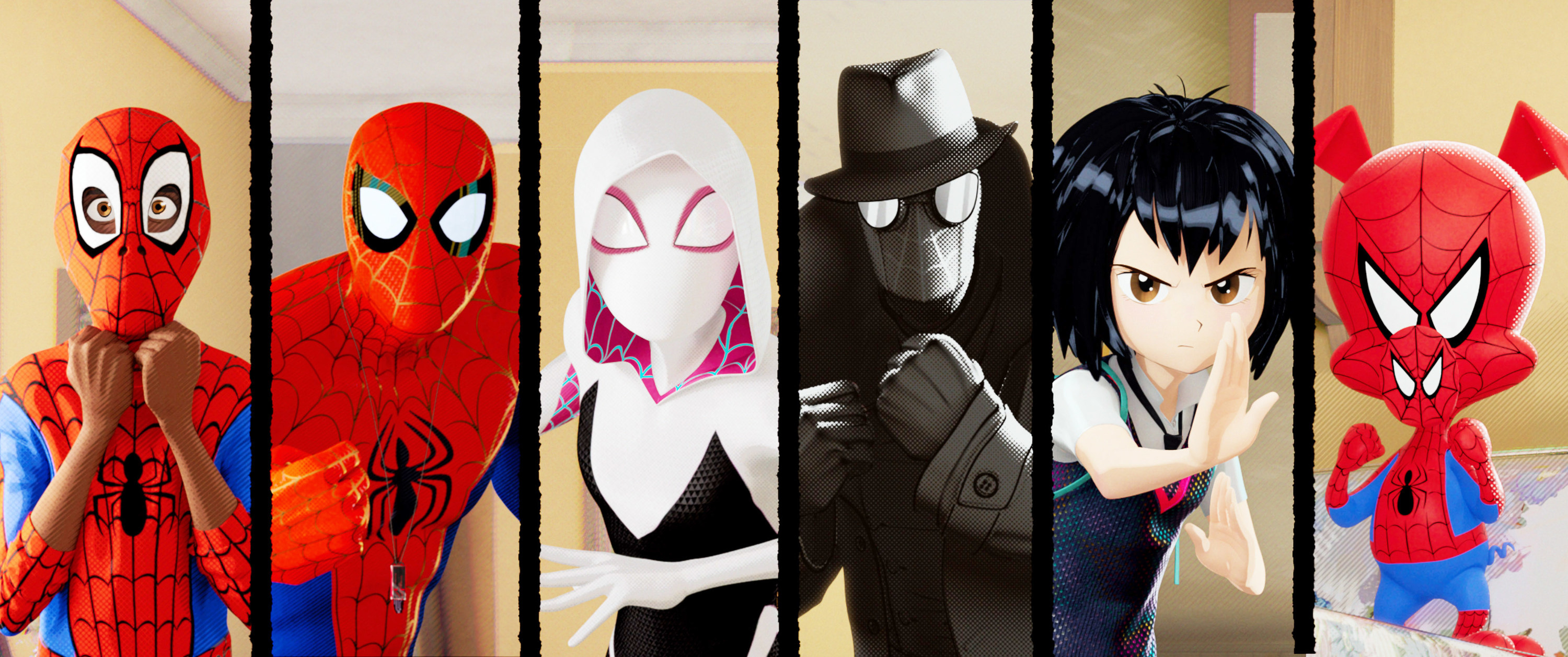 Different characters of the Spider-Verse, including Spider-Man and Gwen Stacy