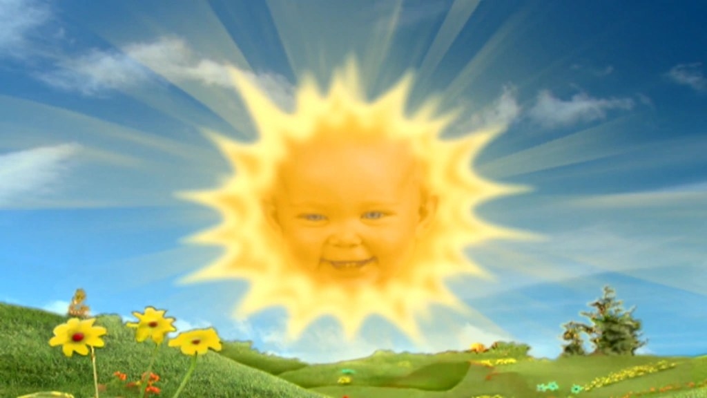 the sun grinning down on teletubby land