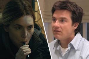 Mare from Mare of Easttown vaping and Michael Bluth from Arrested Development looking horrified