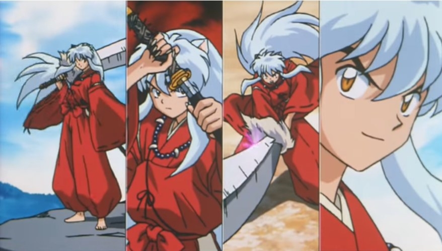 Different fighting poses of InuYasha from the opening intro of the show