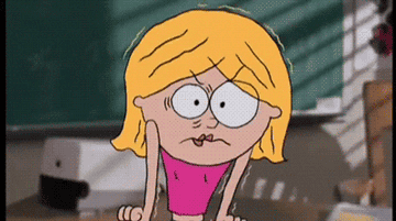The animated version of Lizzie shakes with anger as her eye twitches in Lizzie McGuire