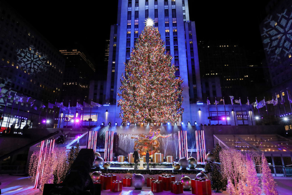 A view of the Christmas Tree during the 88th Annual Rockefeller Center Christmas Tree Lighting Ceremony at Rockefeller Center