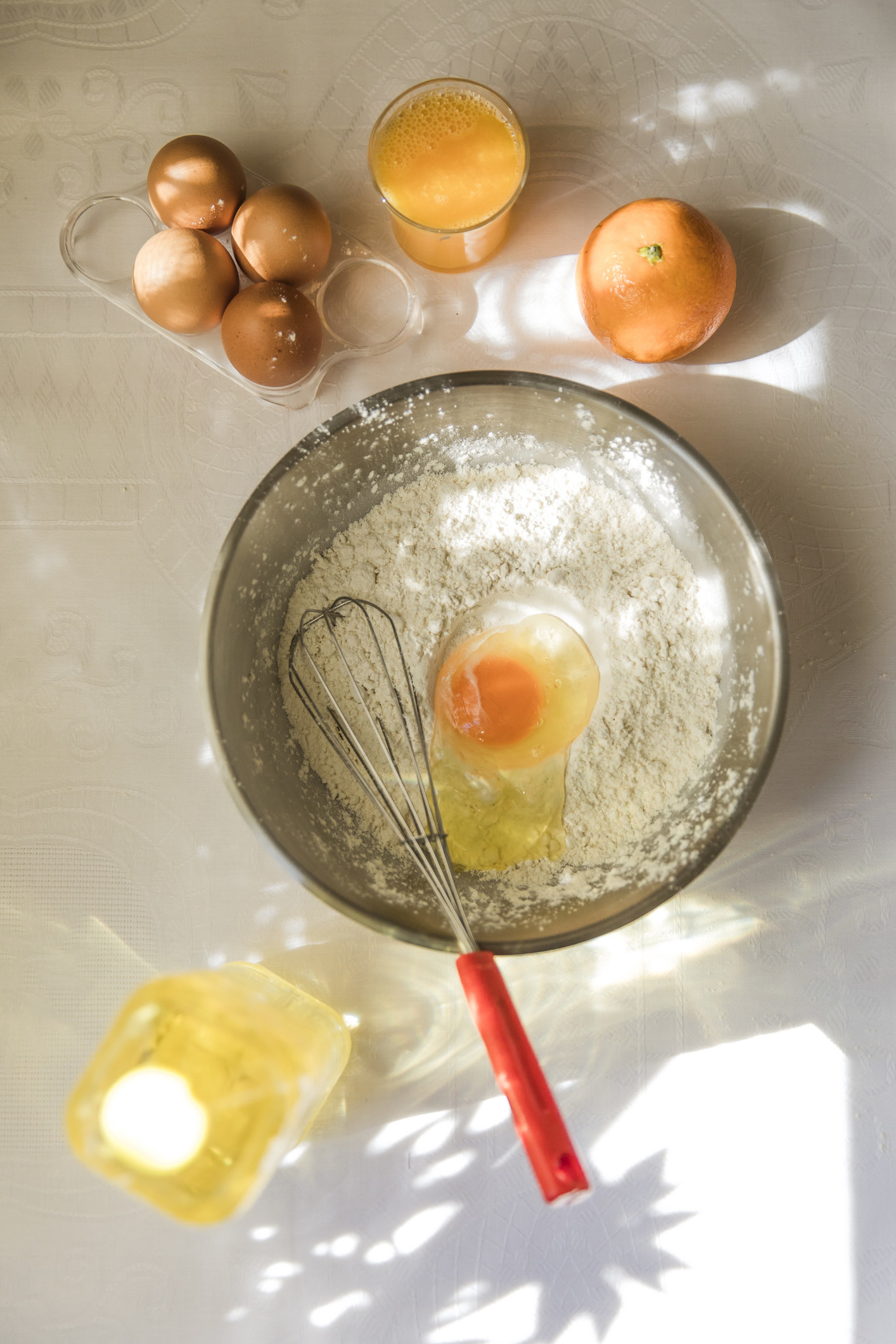 Ingredients for baking in bowls.