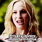 GIF of Candace King who plays Caroline Forbes in Vampire Diaries saying privacy is very important to me
