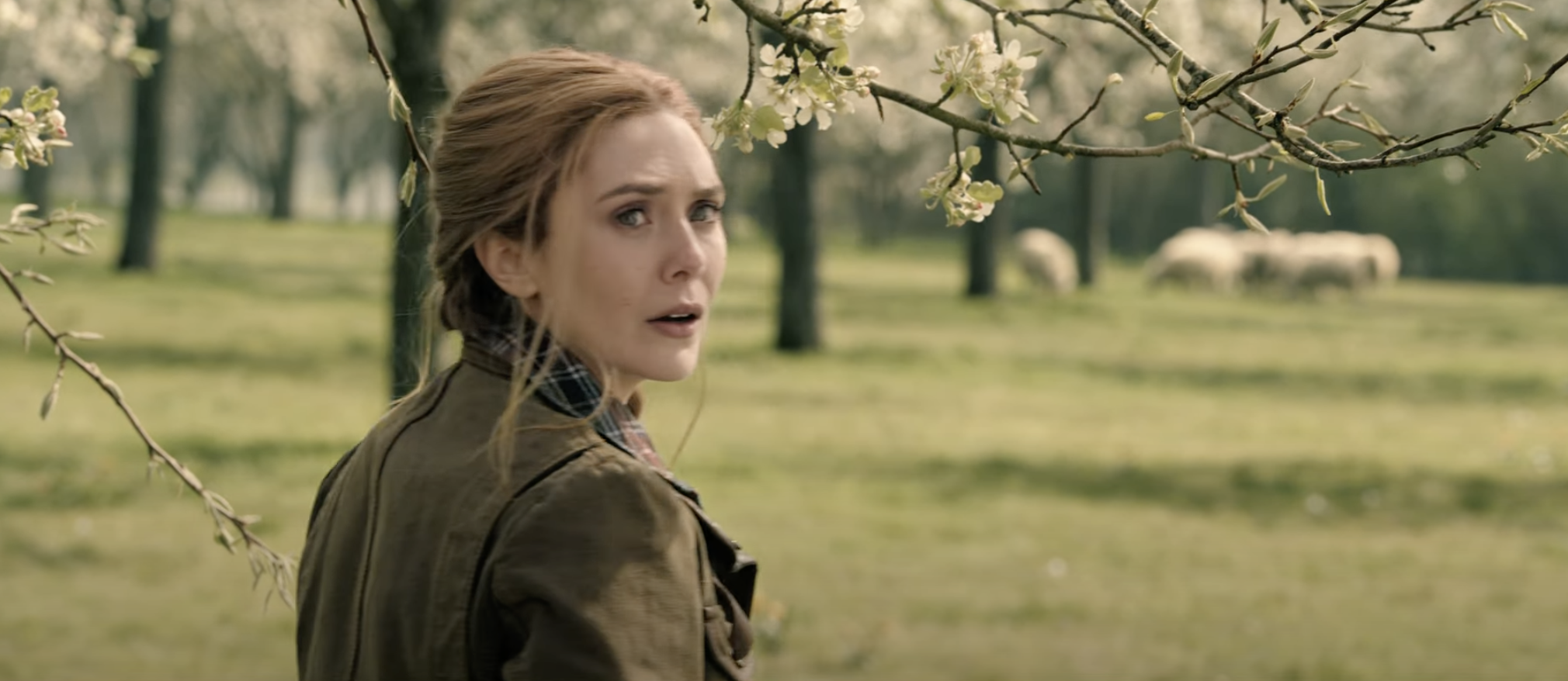 Wanda standing in a field next to a flowering tree